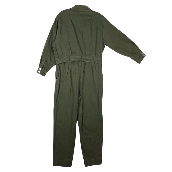 NWOT H&M Jumpsuit Women L”Boiler-Suit”Green Tie Zip-Up Pocket Long-Sleeve Cotton - Picture 3 of 16